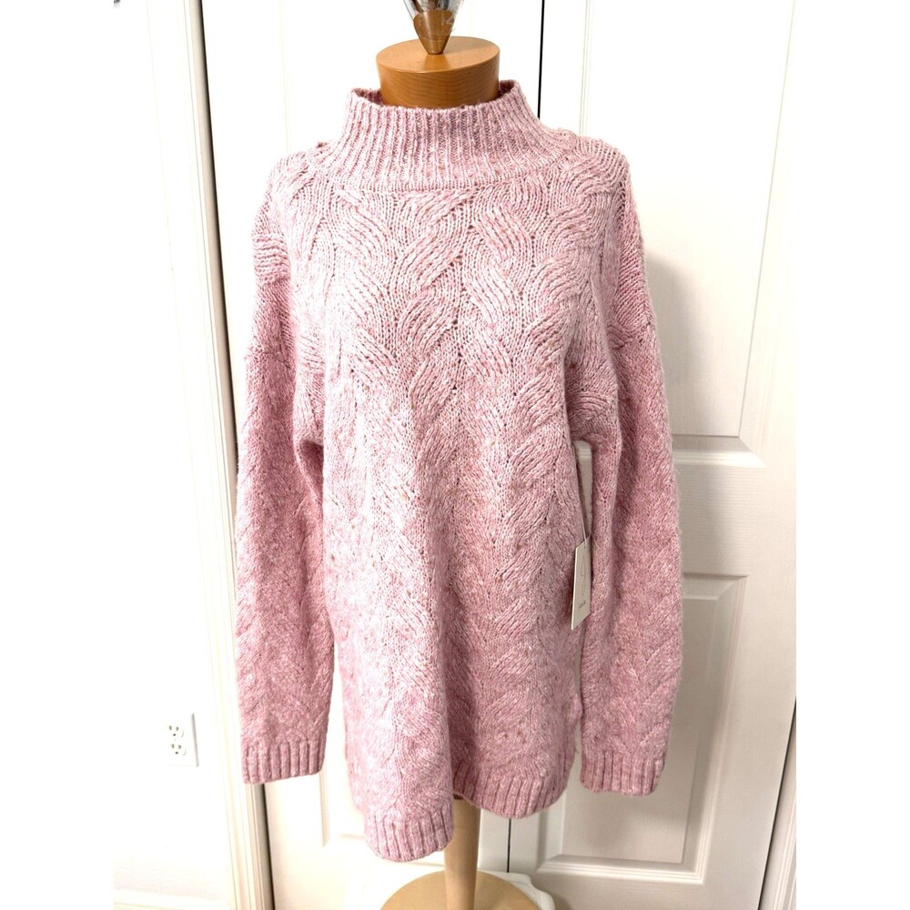 NWT Joie Sz S Pink Cable Knit Turtleneck Pullover Sweater Oversized Women’s